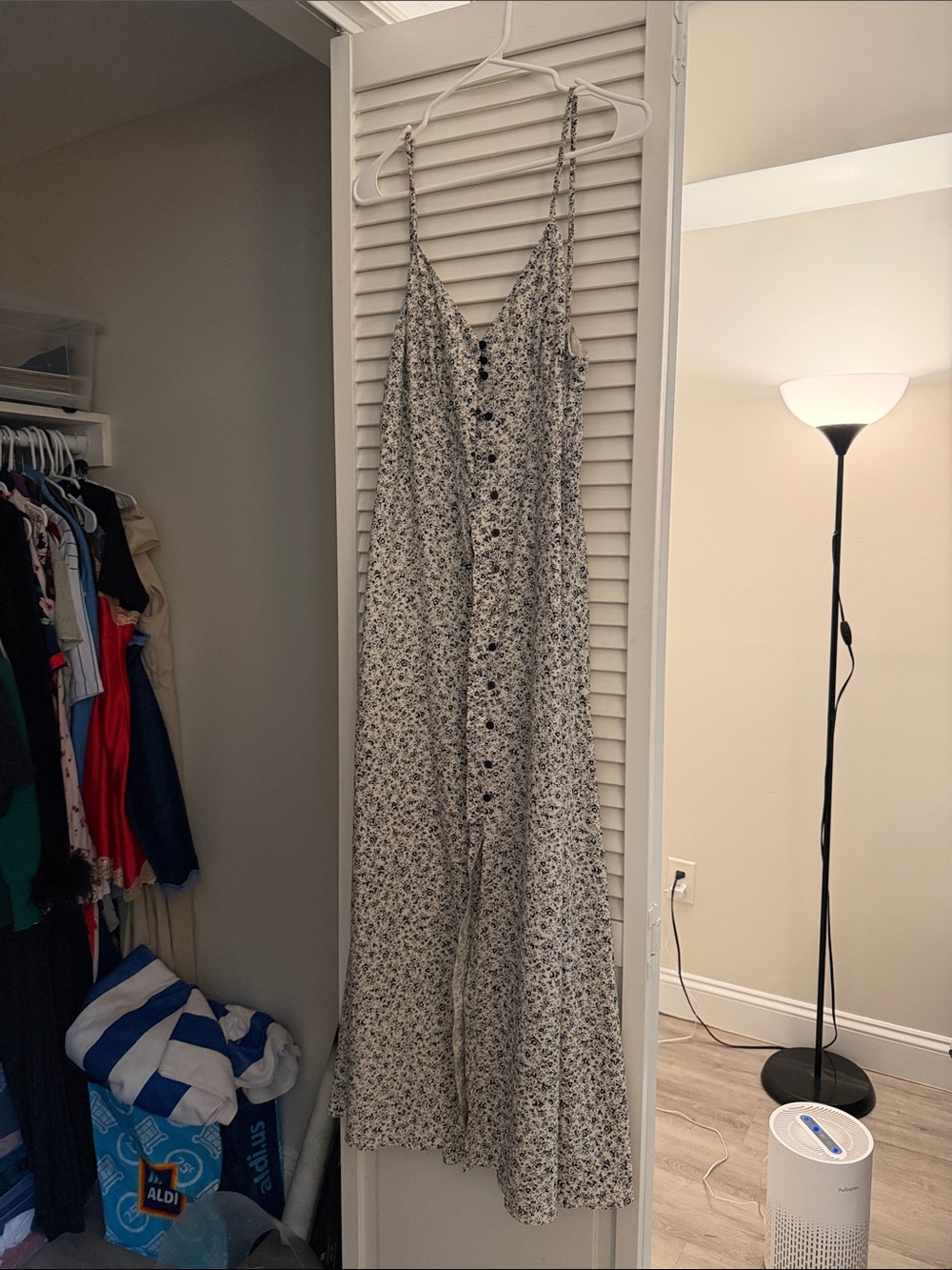 Zara White Floral Maxi Dress with Black Button Detail